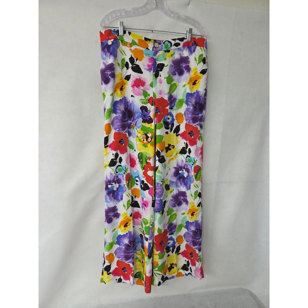 Lauren Ralph Lauren Floral Wide Leg Pants Multi Color Botanical Trousers 12